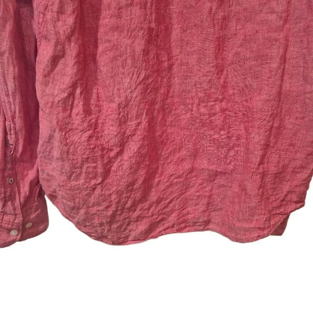 Banana Republic Men's Raspberry Pink/Red Linen Classic Fit Button Down Collar Bu